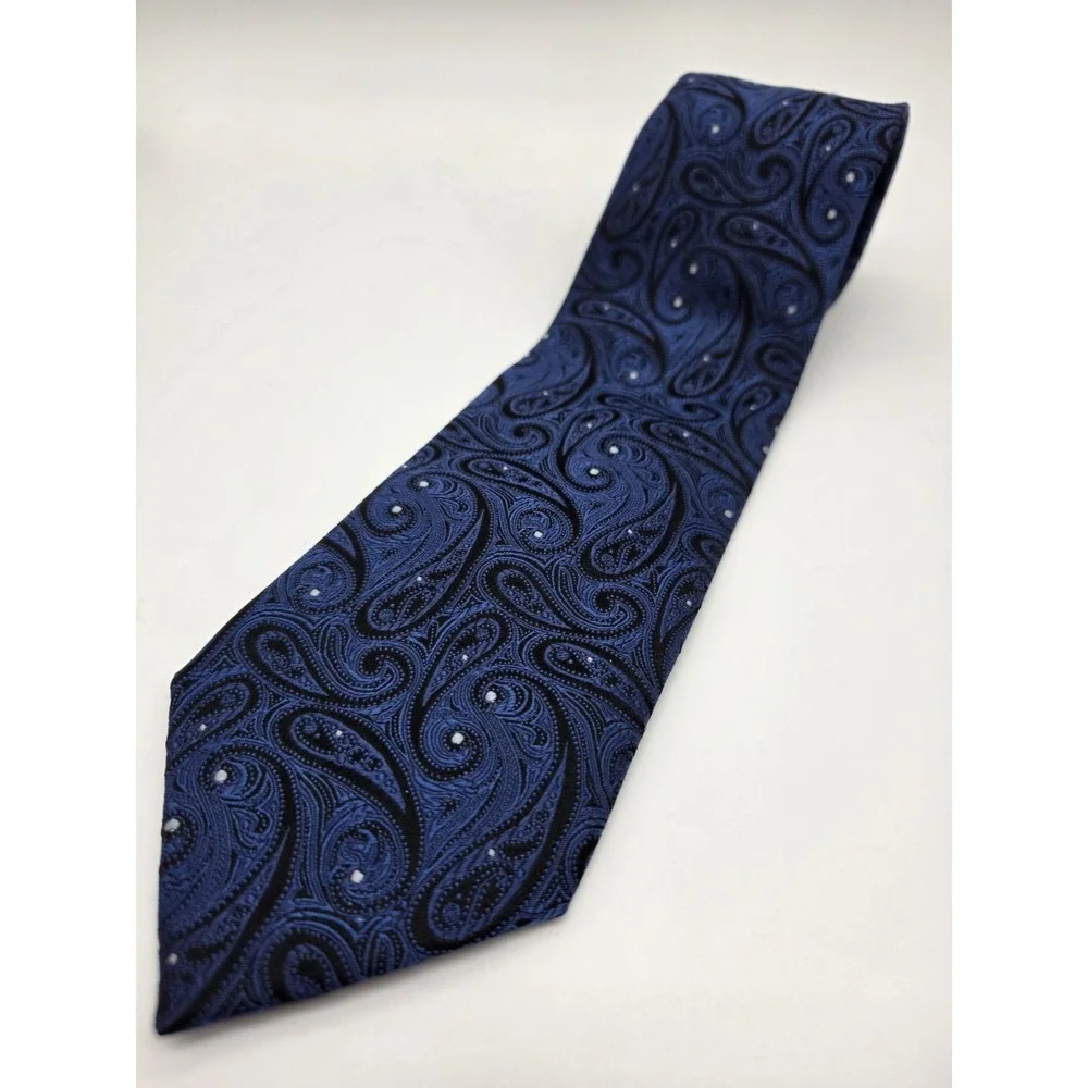 Chaps Ralph Lauren Men's Blue Black Paisley 100% Silk Tie 58
